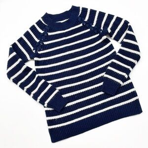 SO navy blue/white striped lace up knit sweater